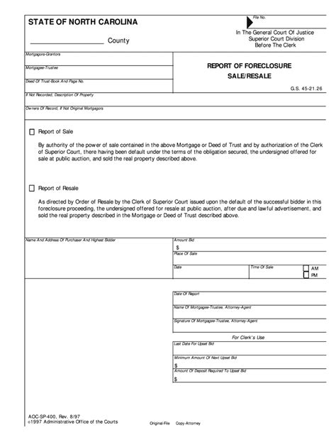 REPORT of FORECLOSURE Form Fill Out and Sign Printable PDF Template