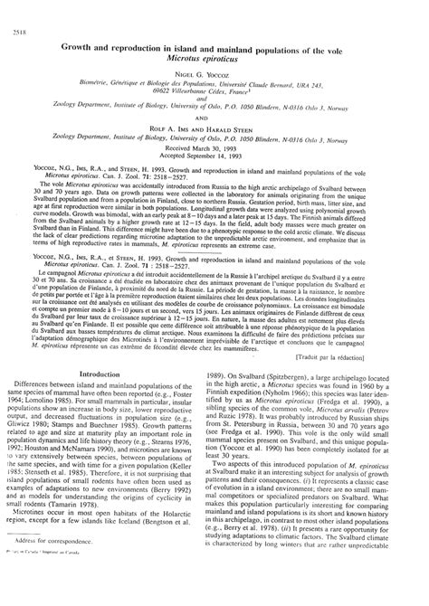 Reproduction and growth in island and mainland populations of a ... - muktibox.com