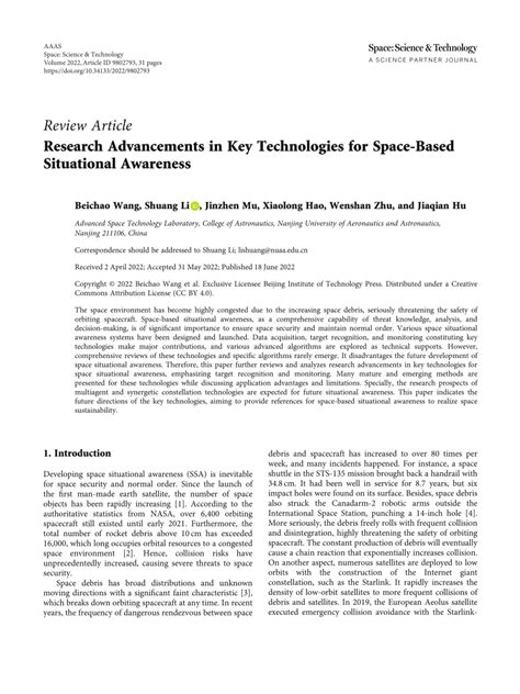 Research Advancements in Key Technologies for Space-Based Situational ... - wintechmobiles.com