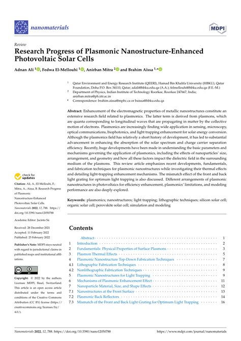 Research Progress of Plasmonic Nanostructure … - wintechmobiles.com