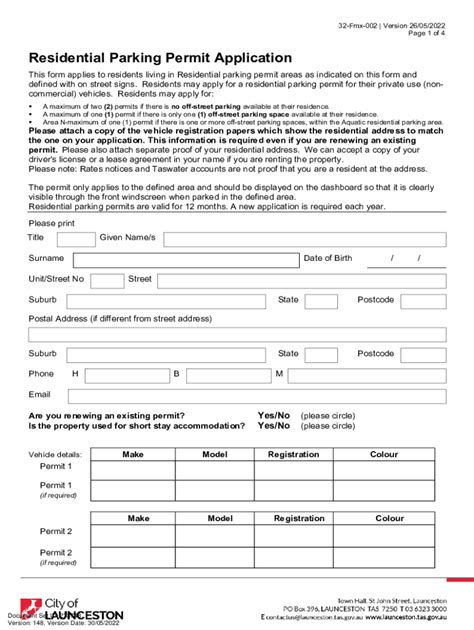 RESIDENTIAL PARKING PERMIT APPLICATION