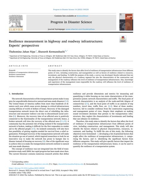 Resilience measurement in highway and roadway ... - ScienceDirect - wintechmobiles.com
