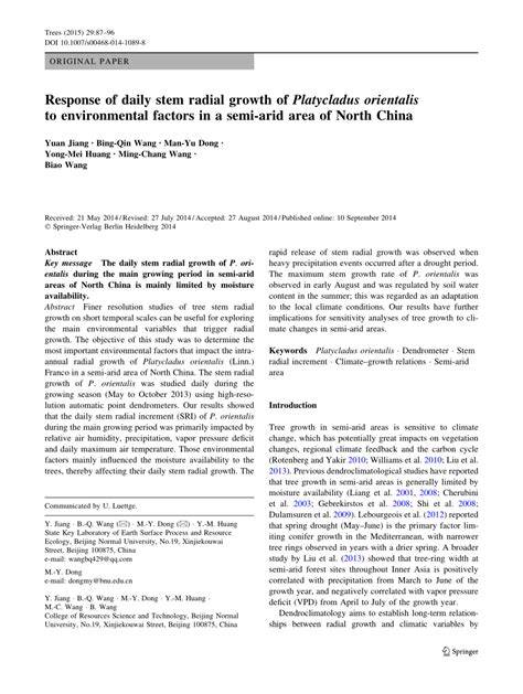 Response of daily stem radial growth of Platycladus orientalis to ... - raincitystudios.com