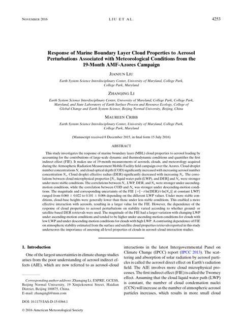 Response of Marine Boundary Layer Cloud Properties to Aerosol ... - raincitystudios.com