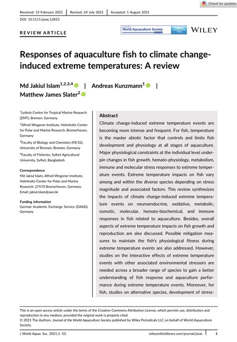 Responses of aquaculture fish to climate change‐induced extreme ... - raincitystudios.com