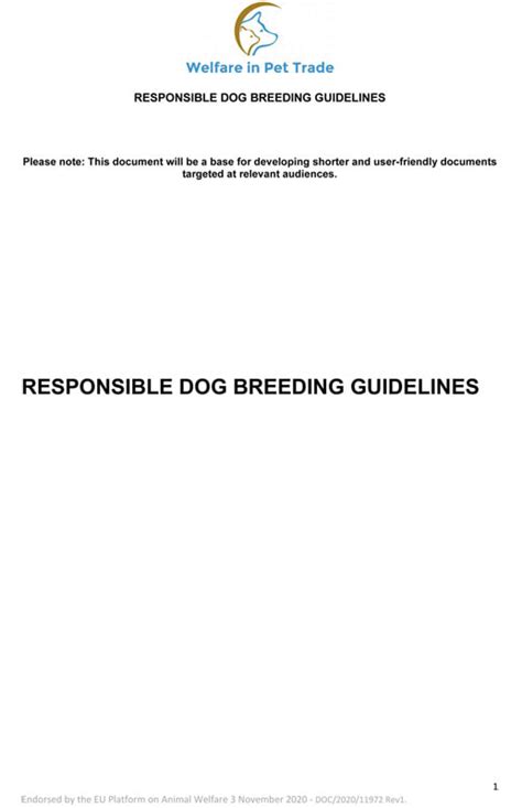 RESPONSIBLE DOG BREEDING GUIDELINES - Food Safety