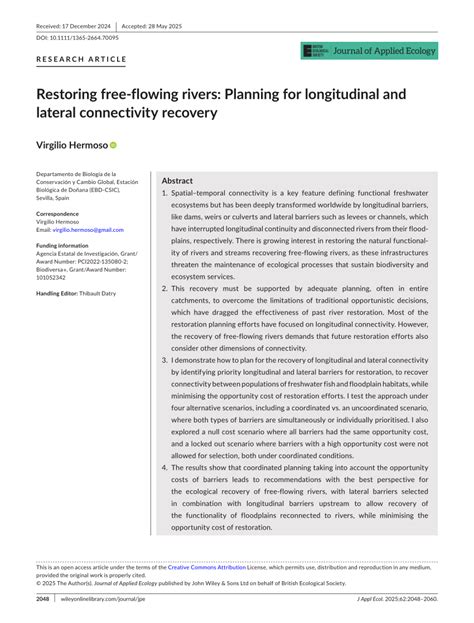 Restoring free-flowing rivers: Planning for longitudinal … - raincitystudios.com