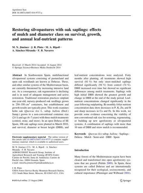 Restoring silvopastures with oak saplings: effects of mulch and ... - raincitystudios.com