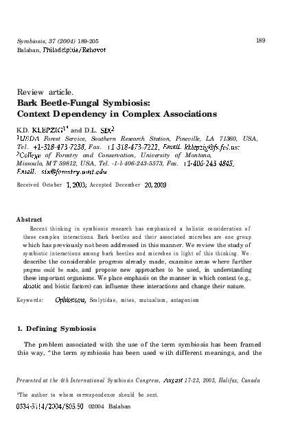 Review article. Bark Beetle-Fungal Symbiosis: Context Dependency in ... - raincitystudios.com