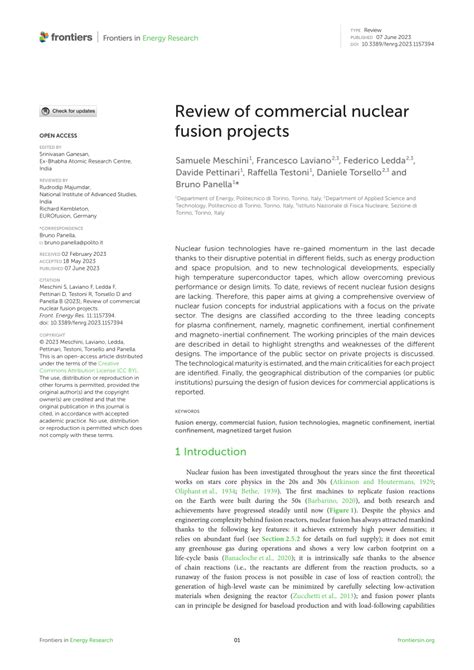 Review of commercial nuclear fusion projects - Frontiers - wintechmobiles.com