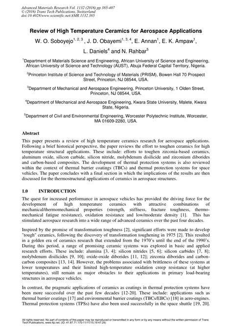 Review of High Temperature Ceramics for Aerospace … - wintechmobiles.com