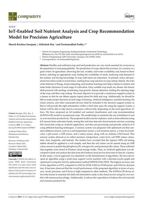 Review of IoT-Enabled Crop Recommendation Model and Soil Nutrient ... - coolestguyplanet.net