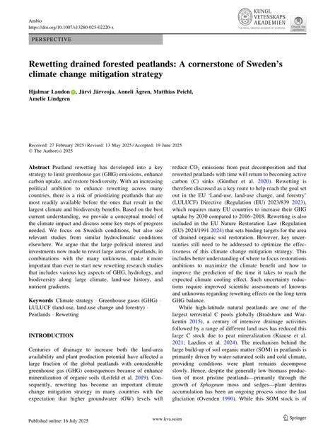 Rewetting drained forested peatlands: A cornerstone of ... - Springer - raincitystudios.com