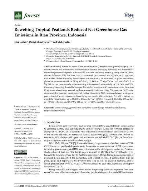 Rewetting Tropical Peatlands Reduced Net … - raincitystudios.com