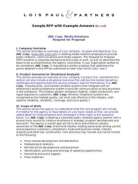 RFP Sample PDF Request For Proposal Public Relations