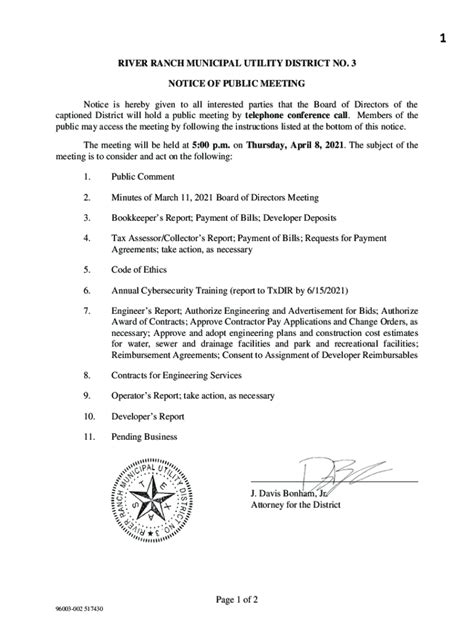 RIVER RANCH MUNICIPAL UTILITY DISTRICT NO. 3 NOTICE OF …