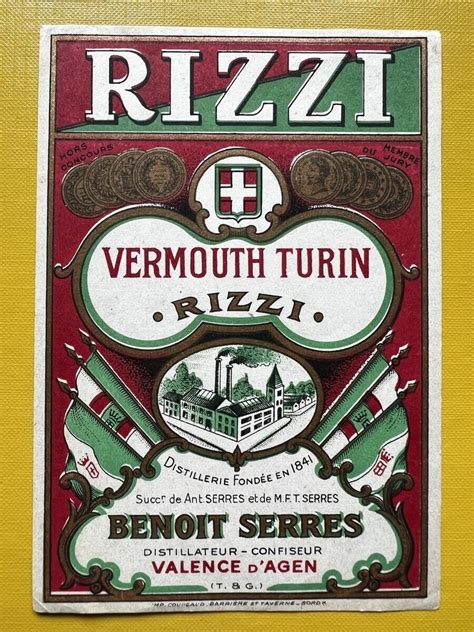 RIZZI VERMOUTH TURIN 1930s Original Vintage Old Alcohol Label …