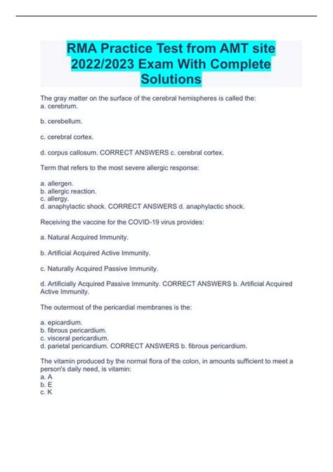 RMA Practice Test from AMT site 2022