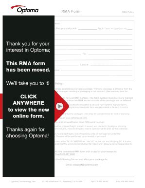 RMA Req/cc Form - Optoma USA