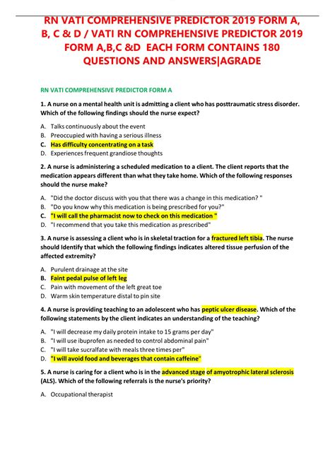 RN VATI Comprehensive Predictor 2019 Form B Flashcards Quizlet