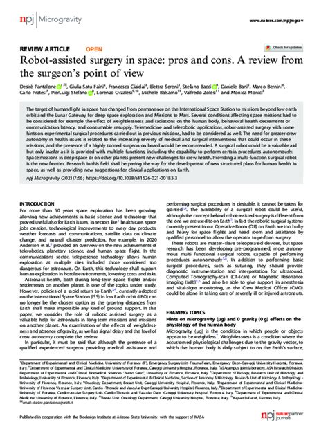 Robot-assisted surgery in space: pros and cons. A review from the ... - raincitystudios.com