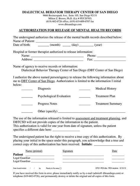 ROI Authorization English Form Fill Out and Sign Printable PDF