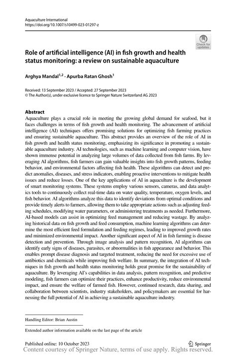 Role of artificial intelligence (AI) in fish growth and ... - Springer - coolestguyplanet.net