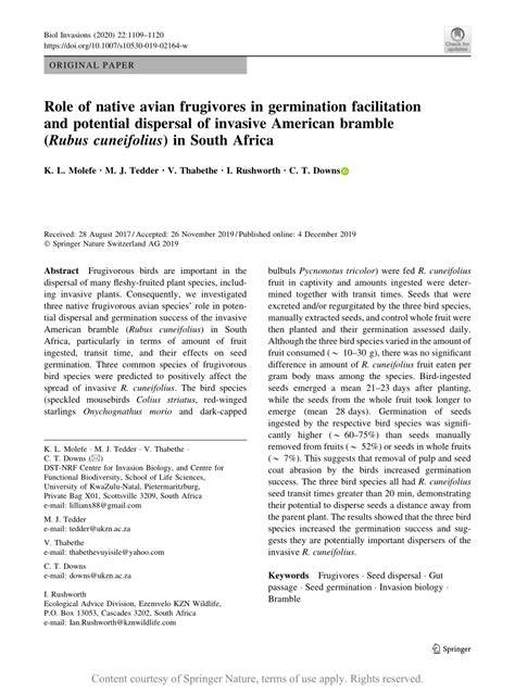 Role of native avian frugivores in germination facilitation and ... - raincitystudios.com