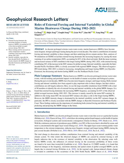 Roles of External Forcing and Internal Variability in Global Marine ... - raincitystudios.com