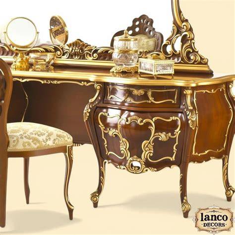 Royal French Rococo Teakwood Dressing console with Mirror - raincitystudios.com