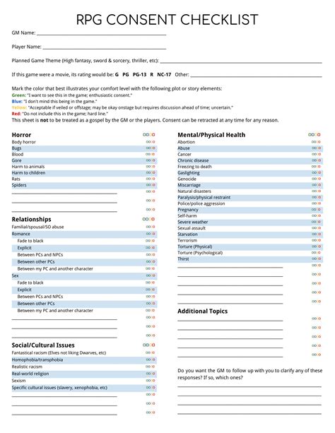 RPG Consent Checklist Online form r/rpghorrorstories