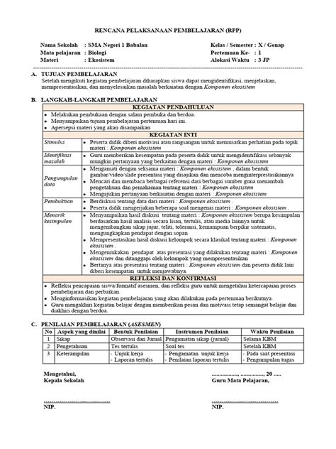 RPP 10: Ekologi - Pembelajaran Biologi SMA SWASTA BPI - balustradellc