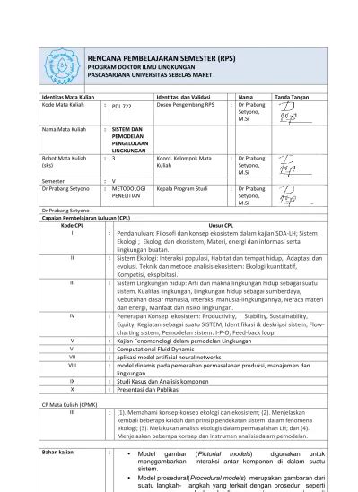 RPS Mata Kuliah - Doktor Ilmu Lingkungan