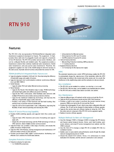 RTN 910 IDU Hardware Description-(V100R003C03_02) - 1Library