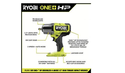 RYOBI ONE+ PBLIW01K1 18V 4 Modes 1/2" Cordless Impact Wrench … - balustradellc