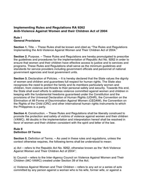 Ra 9262 implementing rules and regulations