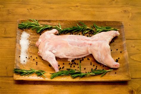 Rabbit meat. Wild Rabbit. Our oven-ready, whole Wild Rabbit a great alternative to chicken. Devon sourced and sustainably caught, its lean tasty meat is perfect in a casserole and marries up with garlic, rosemary, bay, lemon, and of course a good glug of white wine in marinades. 