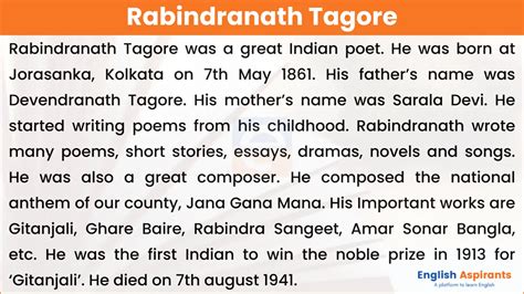 Rabindranath tagore biography essay