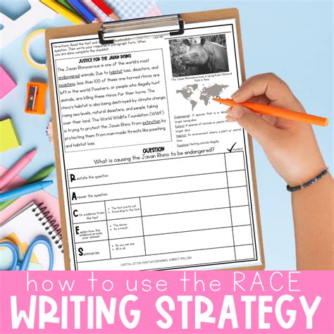 Race Writing Strategy Worksheet Using the Race Strategy for Text