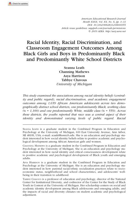 Racial Identity, Racial Discrimination, and Classroom Engagement ...