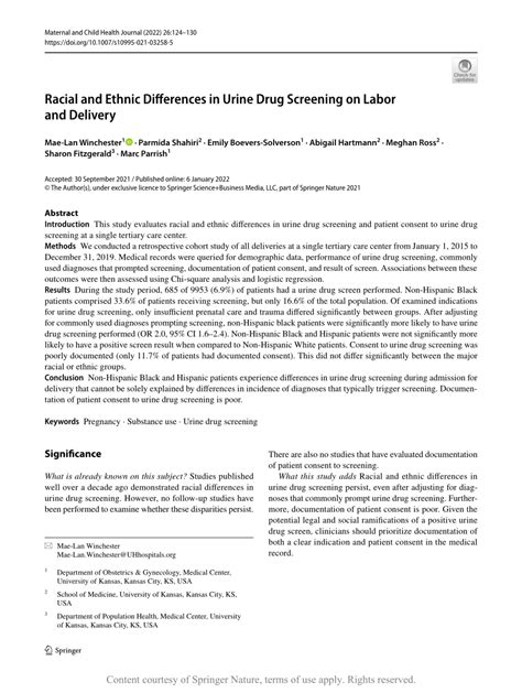 Racial and Ethnic Differences in Urine Drug Screening on Labor …