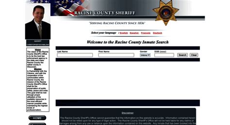 Racine county inmate locator. Jail Information. As an external stakeholder, if you need a special accommodation to participate in facility activities, please notify the facility Supervisor by calling 262-605-5800. You also may submit requests with our form. Please allow sufficient lead time to affect the accommodation. 