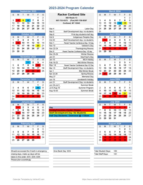 Racker Program Calendars
