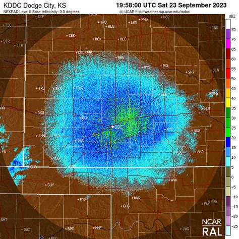 Latest weather radar map with temperature, wind chill, heat index, dew point, humidity and wind speed for Dodge City, Kansas