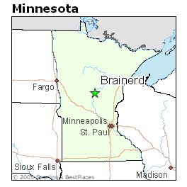 Brainerd MN Tonight Mostly Cloudy Low: 40 °F Thursday Partly Sunny and Breezy High: 54 °F Thursday Night Breezy. Slight Chance Rain then Chance Rain Low: 42 °F Friday Rain and Windy High: 48 °F Friday. 