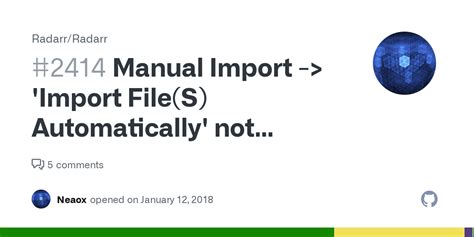 If by manual import, you mean copying the files from downloads manually, then no. Radarr formats the containing folders and renames the files the way I like them. I don't want to have inconsistent filenames, so I'd prefer to resolve the issue as stated. If you meant something else, then please elaborate. . 