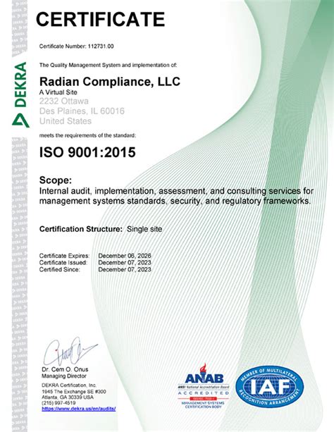 Radian Compliance LLC Achieves ISO 9001:2015 Certification