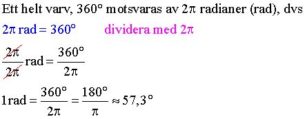 Radianer till grader formel