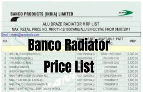 Radiator Price List