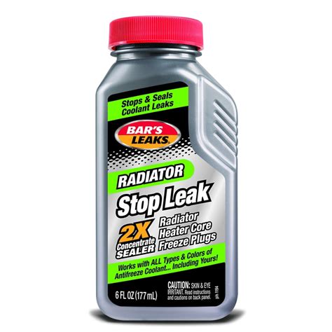 Repair auto leaks with radiator stop leak products at Ace. Protect radiators, fuel tanks, head gaskets and more with easy-to-apply leak stop concentrate. ... 6 Reviews. Free Store Pickup Today. Select 2 or more products for side-by-side feature comparison. Compare. Bar's Leaks Stop Leak Concentrate 11 oz . 0 Reviews. Free Store Pickup Today .... 